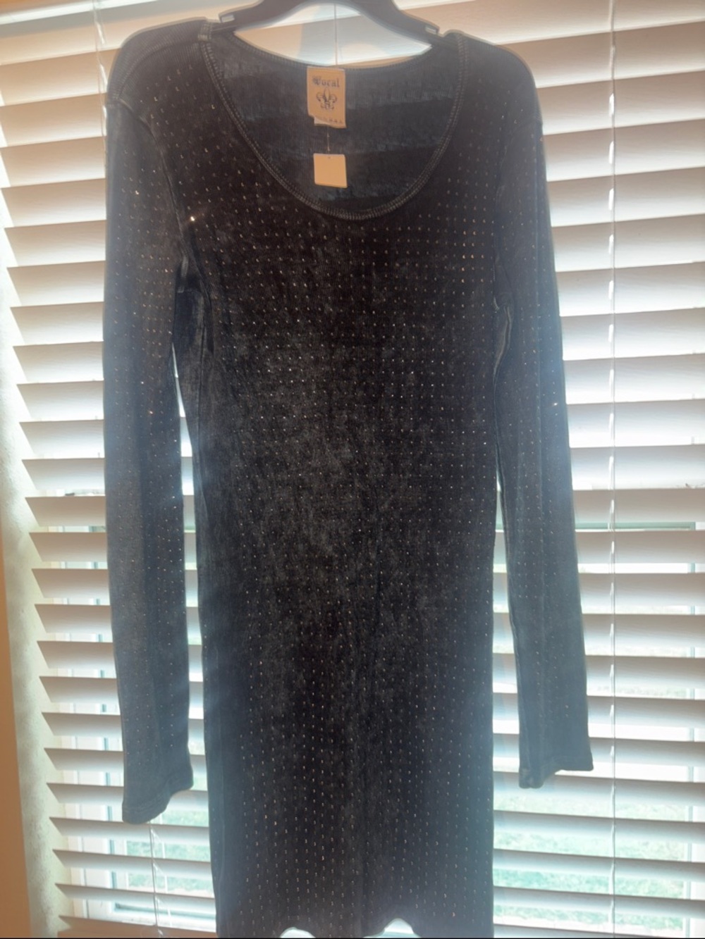 NWT Vocal Black Velvet Long-Sleeve Studded Bodycon Dress